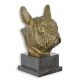 Buldog francez-bust din bronz cu un soclu marmura