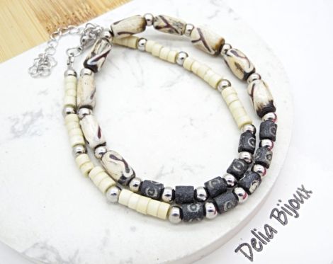 Colier handmade cu margele din os stil tribal et