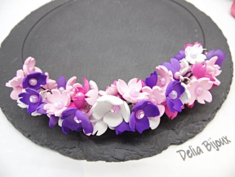 Colier handmade statement cu flori multicolore co