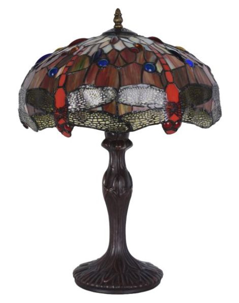 Lampa de masa Tiffany cu libelule si flori