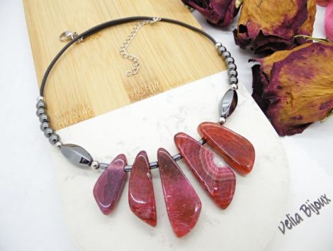 Colier Statement Handmade din Agate si hematit- de