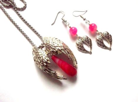 Set aripi ingerasi cu agate ciclam