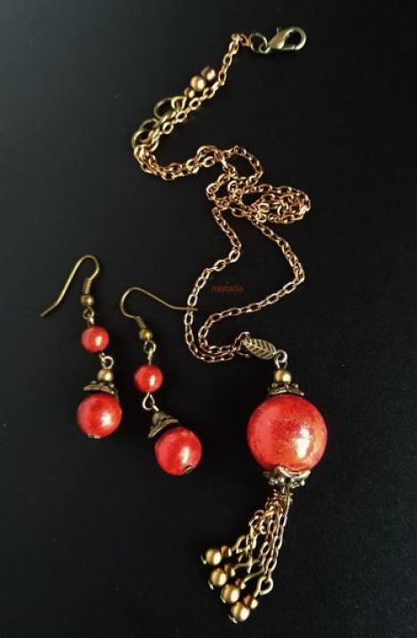 Set patinat cu coral rosu caramiziu
