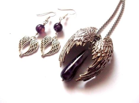 Set aripi ingerasi cu agate mov