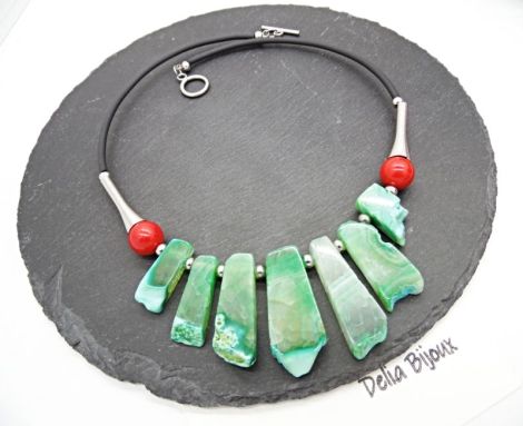 Colier statement cu agate naturale i mrgele de s