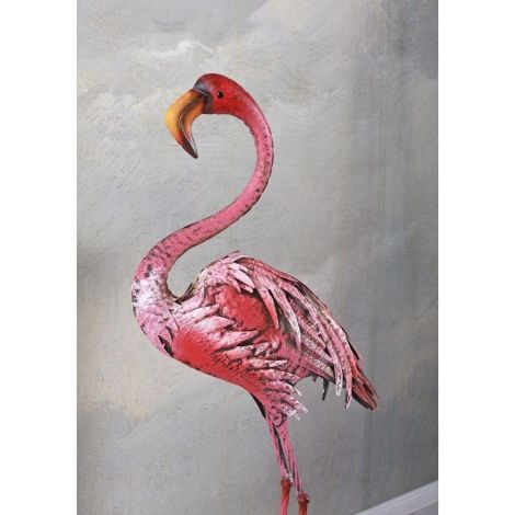 Pasare flamingo din metal vopsit roz 