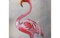 Pasare flamingo din metal vopsit roz 