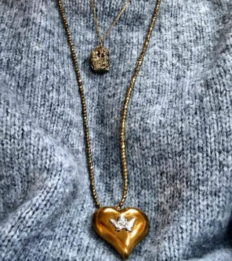 Colier Lung Hematite cu Inima