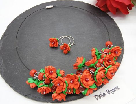Set Bijuterii Handmade Colier i Cercei cu Flori R