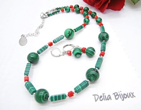 Set bijuterii handmade - malachit si sticla cod13