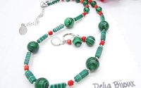 Set bijuterii handmade - malachit si sticla cod13