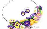 Set bijuterii handmade - flori multicolore colier 