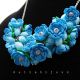 Colier handmade statement cu flori bleu - buchet f