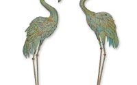 Pereche doua pasari flamingo din metal antik grey