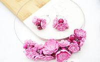 Set bijuterii cu flori roz colier statement i cer