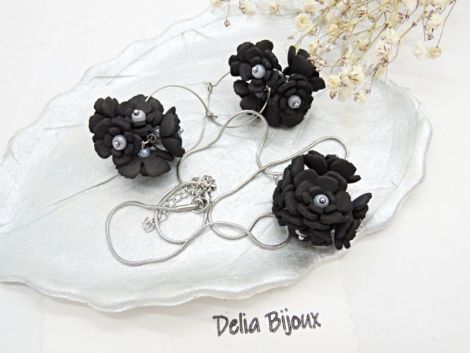 Set bijuterii cu flori negre cod1380