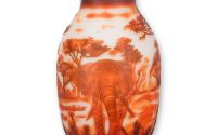 Elefant african - vaza pictata in relief din sticl