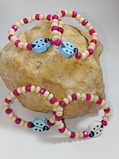 Martisor Copii din Margele Roz Fucsia de Lemn