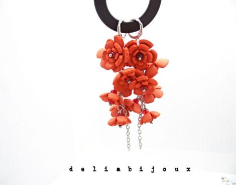 Cercei Handmade unicat cu flori rosii cod1386