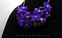 Colier handmade statement cu flori mov - buchet fl