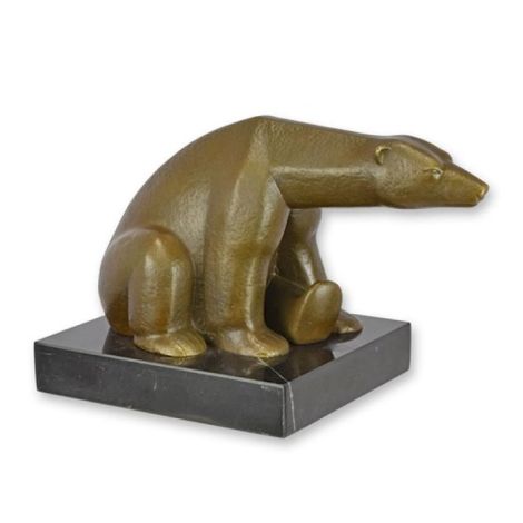 Urs polar-statueta din bronz cu un soclu marmura
