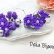 Cercei handmade lungi cu flori mov si perle lila 