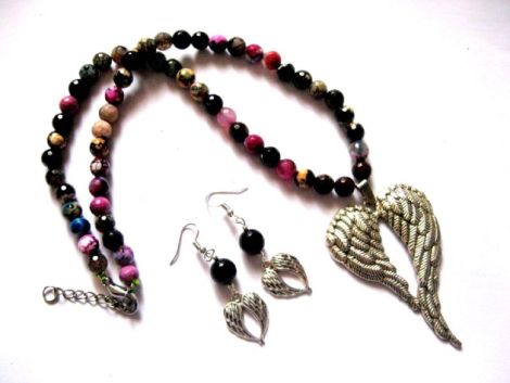 set bijuterii cu agate multicolore fatetate