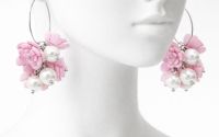 Cercei handmade cu flori roz si perle cod1402