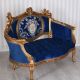 Sofa Rococo din lemn masiv cu tapiterie albastra