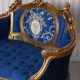 Sofa Rococo din lemn masiv cu tapiterie albastra
