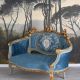 Sofa Rococo din lemn masiv cu tapiterie albastra