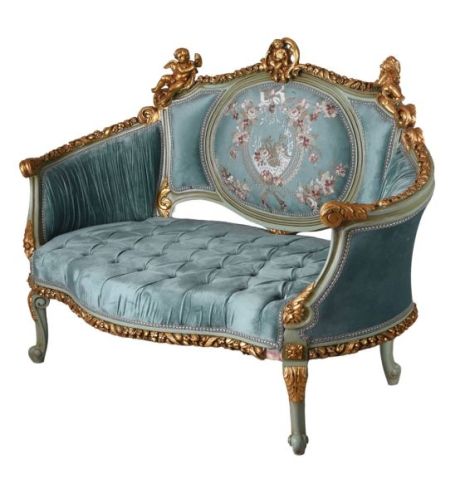 Sofa Rococo din lemn masiv cu tapiterie bleu