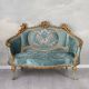 Sofa Rococo din lemn masiv cu tapiterie bleu 
