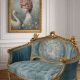 Sofa Rococo din lemn masiv cu tapiterie bleu 