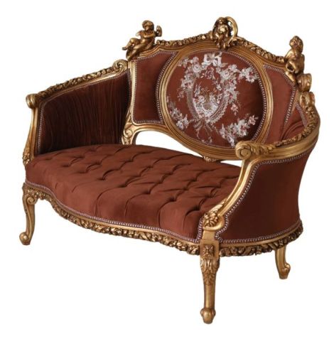 Sofa Rococo din lemn masiv cu tapiterie maro