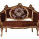 Sofa Rococo din lemn masiv cu tapiterie maro