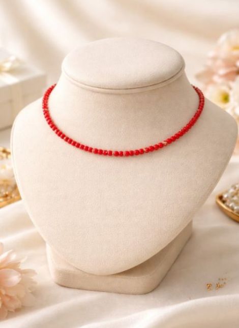 Choker finut rosu cu accente aurii