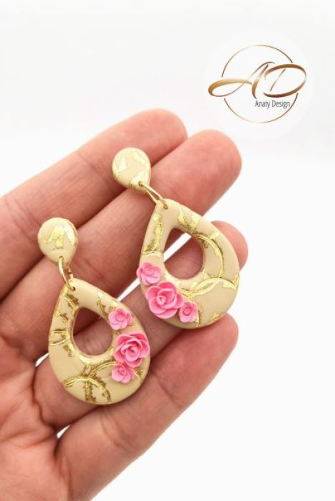 Cercei Rose roz pastelat cercei aurii trandafir