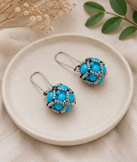 Cercei turcoaz cu perle Swarovski