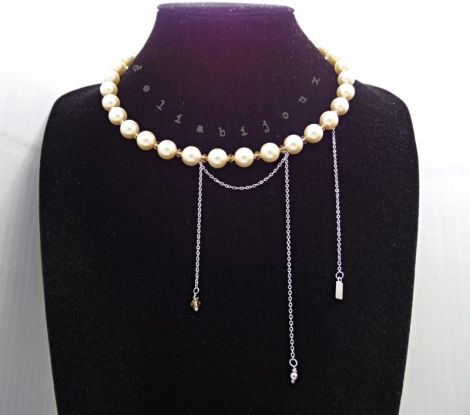 Colier elegant din perle Mallorca piersic cu lan