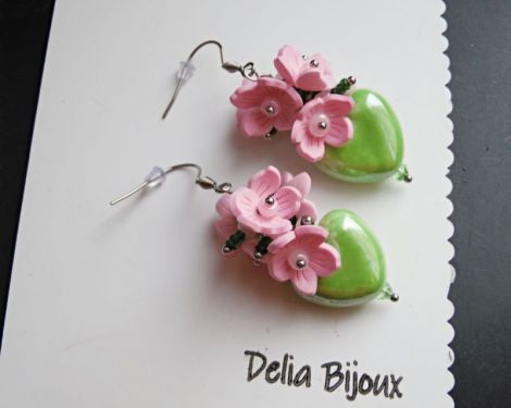 Cercei "Sakura Bloom Heart" Roz Delicat i Verde V