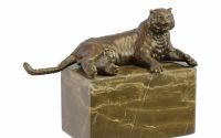 Tigru sezand-statueta din bronz cu soclu marmura