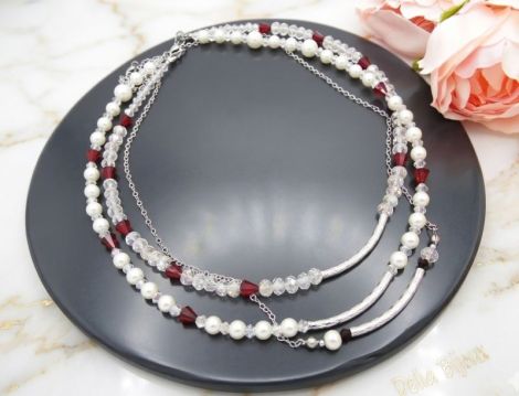 Set coliere multilayer din mrgele faetate roii 