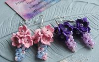 Cercei handmade cu flori sakura din foamiran mov- 