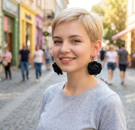 Cercei statement din blugi reciclai flori negre h