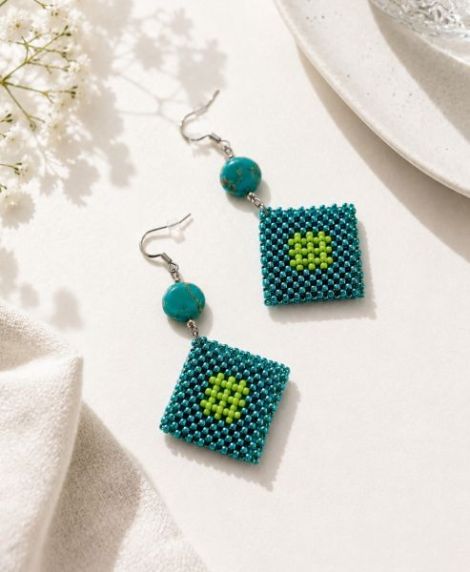 Cercei handmade turcoaz cu pietre de jasp