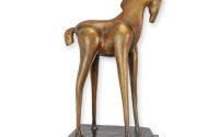 Cal-statueta moderna din bronz cu soclu marmura