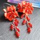 Cercei lungi handmade flori rosii din foamiran la