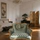 Sofa baroc din lemn auriu cu tapiterie verde
