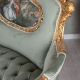 Sofa baroc din lemn auriu cu tapiterie verde